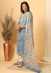 Panna - Hand Block Print Cotton Suit Set With Pure Kota Doria Dupatta