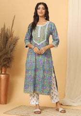Panna - Hand Block Print Cotton Suit Set With Pure Kota Doria Dupatta