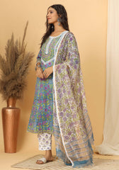 Panna - Hand Block Print Cotton Suit Set With Pure Kota Doria Dupatta