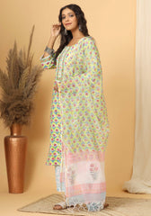 Naghma - Hand Block Print Cotton Suit Set With Pure Kota Doria Dupatta