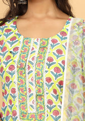 Naghma - Hand Block Print Cotton Suit Set With Pure Kota Doria Dupatta