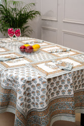 Rustic Charm hand block print premium cotton table cover + placemat napkin set