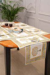 Heritage Blooms Hand Block Print Premium Cotton Table Runner + placemat napkin set
