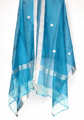 Blue Silver Lining Silk Cotton Dupatta