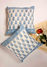 Cyan Melody Hand Block Print Cotton Cushion Cover