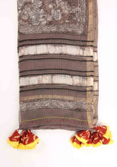 Earthy Flower Handblock Printed Kota Doria Dupatta