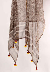 Earthy Flower Handblock Printed Kota Doria Dupatta