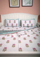 Fancy Vine Hand Block Print Bedsheet + Cushion Cover + Dohar