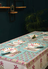 Fancy Vine Hand Block Print Placemat & Napkin Set