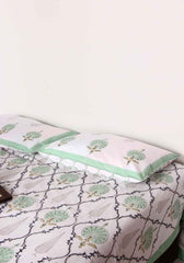 Green Vineyard Premium Cotton Hand Block Print Bedsheet