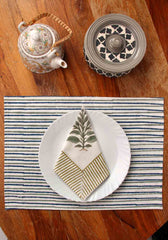 Morning Glory Hand Block Print Placemat Napkin Set