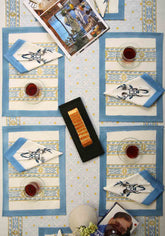 Hand Block Print Muscari Table Cover and Placemat & Napkin Set