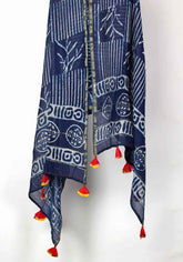 Mushy Maple Cotton Silk Hand Block Printed Chanderi Dupatta