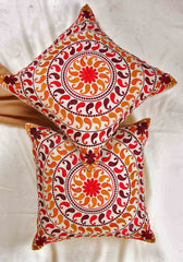 Orange Paisley Embroidered Cushion Cover