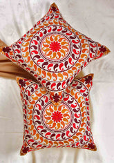 Orange Paisley Embroidered Cushion Cover