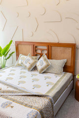 Heritage Blooms Hand Block Print Premium Bed Linen Set (6 Pieces) + Dining Set