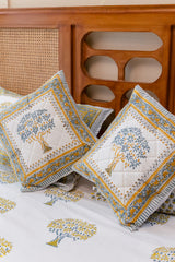 Heritage Blooms Hand Block Print Premium Cotton Bedsheet with 2 Pillow Covers & 2 Cushion Covers