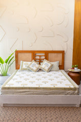 Heritage Blooms Hand Block Print Premium Cotton Bedsheet with 2 Pillow Covers & 2 Cushion Covers