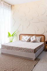 Serene Garden Hand Block Print Premium Cotton Bedsheet with 2 Pillow Covers & 2 Cushion Covers