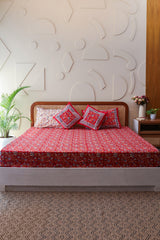 Royal Jaipur Harmony Hand Block Print Premium Cotton Bedsheet with 2 Pillow Covers & 2 Cushion Covers