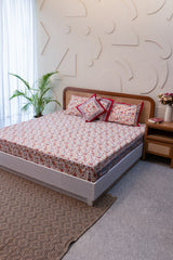 Calm Oasis Hand Block Print Premium Cotton Bedsheet with 2 Pillow Covers & 2 Cushion Covers