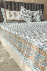 Rustic Charm Hand Block Print Premium Cotton Bedsheet with 2 Pillow Covers & 2 Cushion Covers