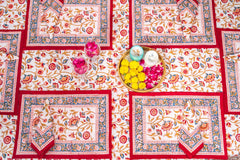 Calm Oasis hand block print premium cotton table cover + placemat napkin set