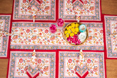 Calm Oasis hand block print premium cotton Table runner + placemat napkin set