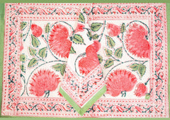 Whispering Meadows Hand Block Print Prermium Cotton Placemat Napkin Set
