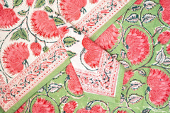 Whispering Meadows hand block print premium cotton Table runner + placemat napkin set