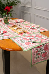 Whispering Meadows hand block print premium cotton Table runner + placemat napkin set