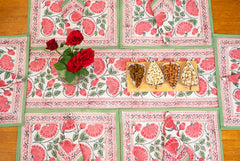 Whispering Meadows hand block print premium cotton Table runner + placemat napkin set