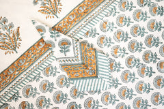 Rustic Charm hand block print premium cotton table cover + placemat napkin set