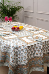Rustic Charm Hand Block Print Premium Bed Linen Set (6 Pieces) + Dining Set
