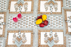 Rustic Charm hand block print premium cotton table cover + placemat napkin set