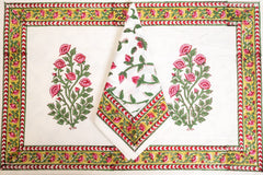 Serene Garden Hand Block Print Prermium Cotton Placemat Napkin Set