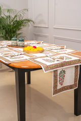 Serene Garden hand block print premium cotton Table runner + placemat napkin set