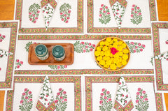 Serene Garden hand block print premium cotton Table runner + placemat napkin set