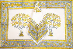 Heritage Blooms Hand Block Print Premium Cotton Table Runner + placemat napkin set