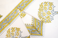 Heritage Blooms Hand Block Print Premium Cotton Table Runner + placemat napkin set