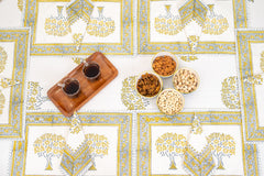 Heritage Blooms hand block print premium cotton table cover + placemat napkin set