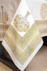 Heritage Blooms hand block print premium cotton table cover + placemat napkin set
