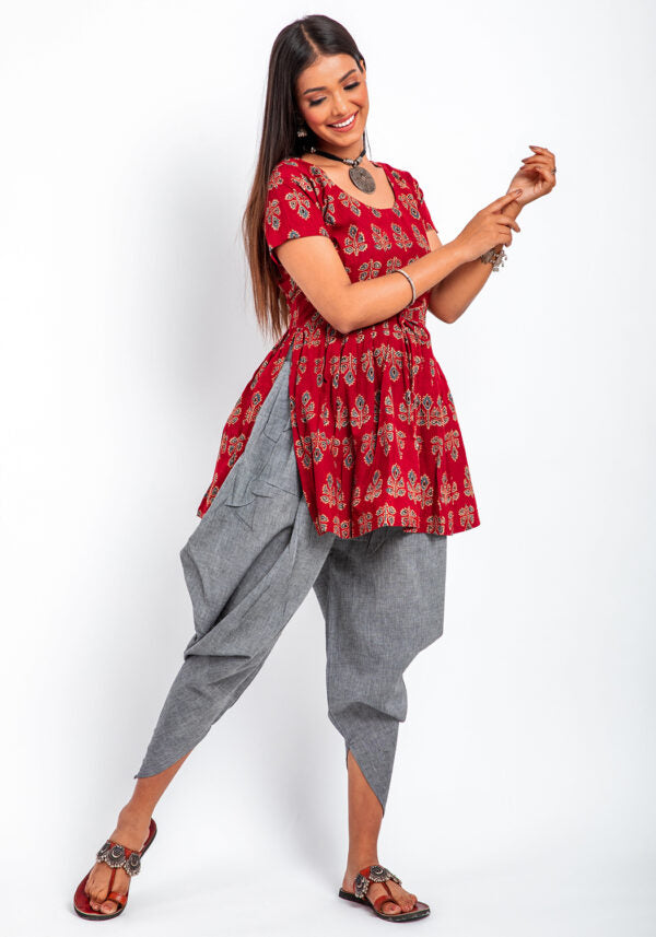 Tarita Hand Ajrakh Top with Dhoti Pant Fusion Set