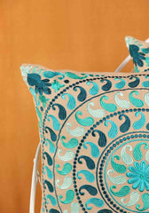 Aqua Paisley Embroidered Cushion Cover