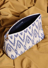 Blue Ikat Fabric Travel Pouch