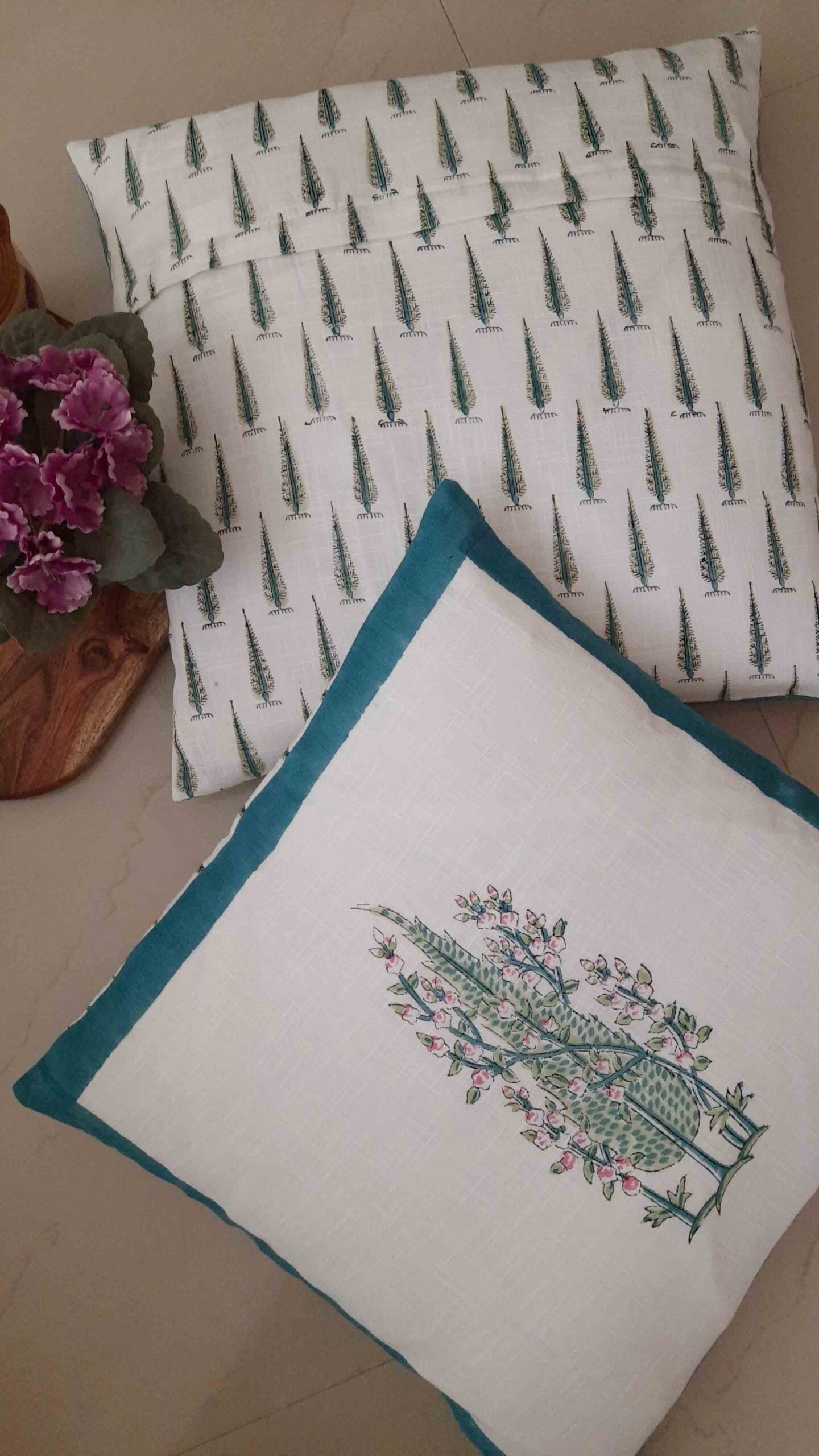 Bluebell Hand Block Print Cotton Cushion Cover