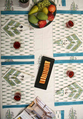 Hand Block Print Bluebell Table Runner and Bluebell Placemat & Napkin Set