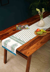 Hand Block Print Bluebell Table Runner and Bluebell Placemat & Napkin Set