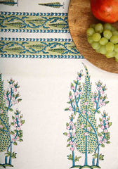 Hand Block Print Bluebell Table Runner and Bluebell Placemat & Napkin Set