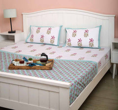 Fancy Vine Hand Block Print Bedsheet + Cushion Cover + Dohar